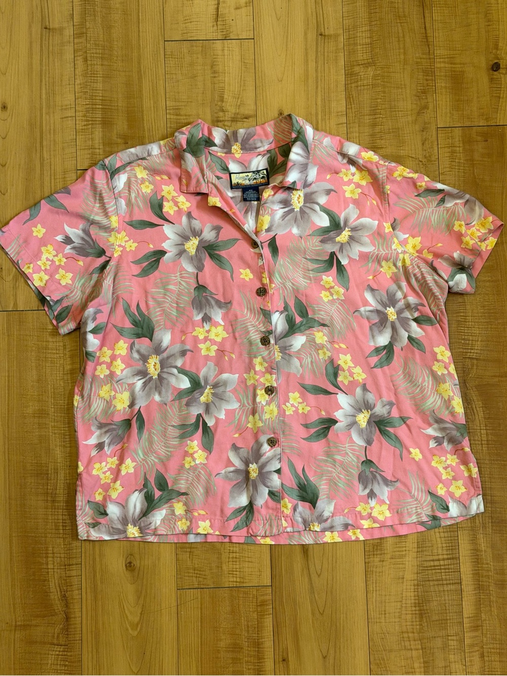 Havana Jack’s Cafe Women’s 2X Pink Tropical Floral Hawaiian Shirt Rayon